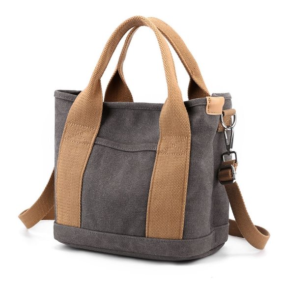 Small Canvas Crossbody Shoulder Bag, Grey ^_^ - Picture 1 of 5